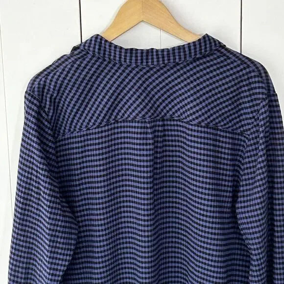 J.Jill Top Size XL Popover V-Neck Plaid Check Blouse Black Purple/Blue Women's - Picture 8 of 8